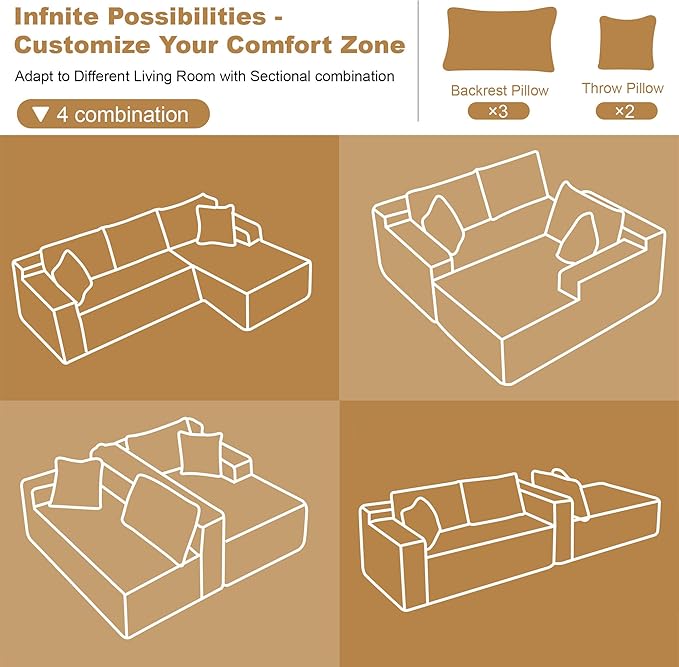 108" Sectional Couches for Living Room Modern Modular Sofa with L-Shape Couchs Upholstered Boneless Couch Deep Seat Sectional Couch with Chaise (Green, Right Facing Chaise+2Seaters)