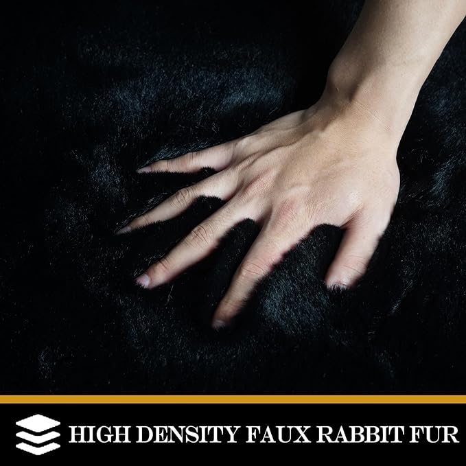 Latepis 5x7 Area Rugs Black Fluffy Washable Faux Fur Rug Shaggy Rabbit Fuzzy Shag Rug for Living Room Floor Nursery Bedroom Large Rugs Home Decor