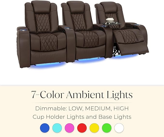 Seatcraft Diamante Zero-Gravity CoolZero Italian Leather Home Theater Seating, Power Headrest, Power Recline, Row of 2 Loveseat, Brown