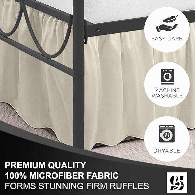 SKY BEDDINGS - Full Size Ruffled Bed Skirt with Split Corners - 12 Inch Drop Dust Ruffle Bed Skirt with Platform Three Sided Coverage - 100% Microfiber, Ivory