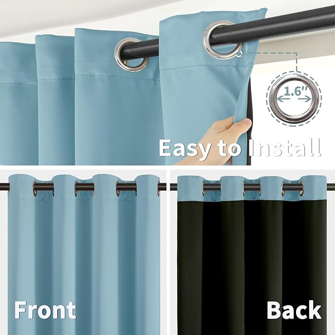 BGment Short 100% Blackout Curtains for Bedroom, Thermal Insulated Lined Energy Efficiency Noise Reducing Grommet Curtains 54 Inch Length for Small Window 2 Panels Each 52 Inch Wide, Greyish Blue