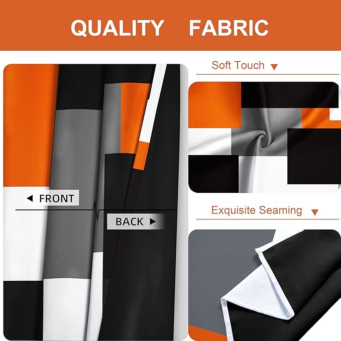 Orange 100% Blackout Curtains for Bedroom 72 inch Length 2 Panels Set White Grey Modern Abstract Geometric Black Out Curtains Insulated Room Darkening Window Drapes for Living Room, 42Wx72L