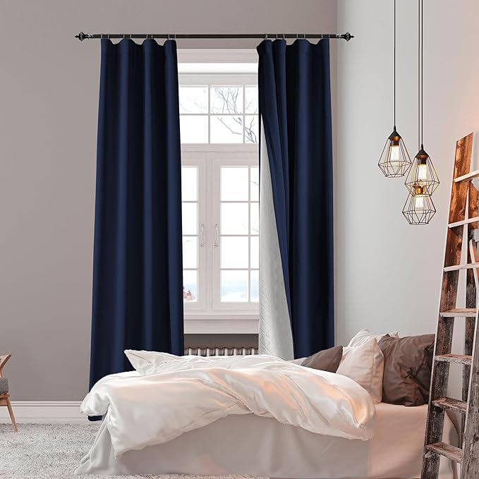 Soundproof 100% Blackout Curtains 80 inches, 3 Layers Thermal Insulated Back Tab Drapes for Door Window Nursery Divider Living Room, with Pin Hooks Navy Blue 50x80 Inch 1 Panel