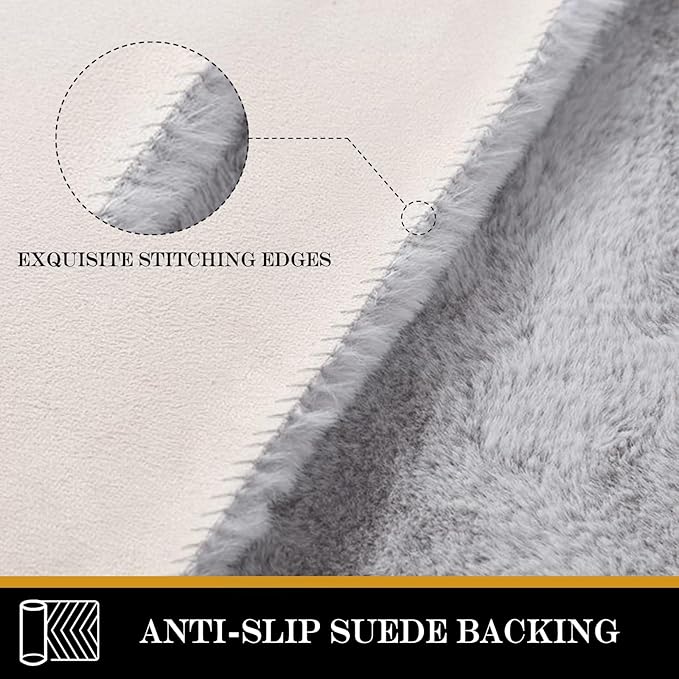 Latepis Grey Fluffy Round Rug 3ft Circle Area Faux Fur Rugs Washable Rabbit Rug Gray Furry Shag Rugs Round Carpet for Living Room Bedroom Nursery Kids Room Chair