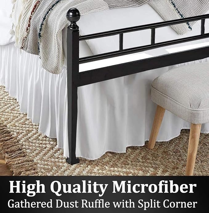 Ruffled Bed Skirt with Split Corners, White, King 21 Inch Drop Bedskirt, Hotel Quality Brushed Microfiber Wrinkle Free Dust Ruffle Bed Skirt King Size