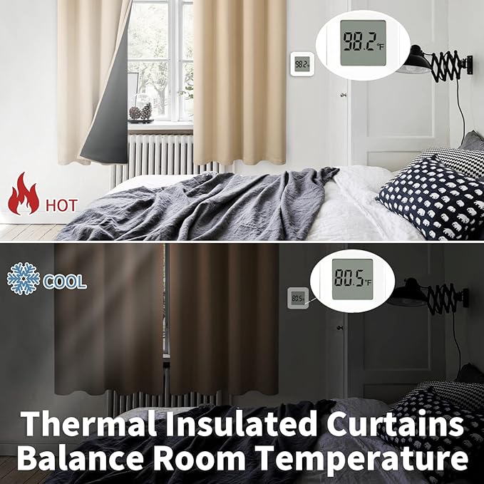 BGment Short 100% Blackout Curtains for Bedroom, Thermal Insulated Energy Efficiency Noise Reducing Grommet Curtains 45 Inch Length with Liner for Small Window 2 Panels Each 52 Inch Wide, Beige