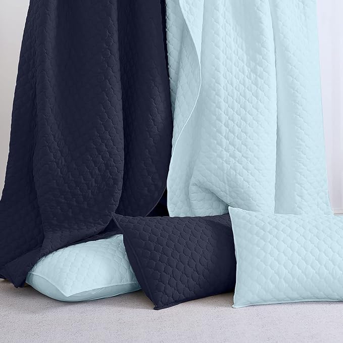 HORIMOTE HOME Quilt Queen Size Aqua Blue, Lightweight Quilt for Summer Ultra-Soft Microfiber Modern Style Quilted Clouds Pattern Bedspread Quit Set 3 Pieces