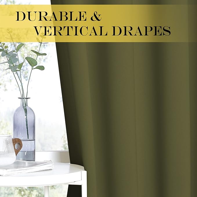 NICETOWN Blackout Sliding Glass Door Curtains, Room Darkening Thermal Insulated Curtains for Living Room Bedroom, Extra Wide Window Drapes, 1 Panel, W80 x L118, Olive Green