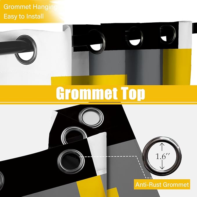 Yellow 100% Blackout Curtains for Bedroom 84 inch Length 2 Panels Set White Grey Modern Abstract Geometric Black Out Curtains Insulated Room Darkening Window Drapes for Living Room, 42Wx84L