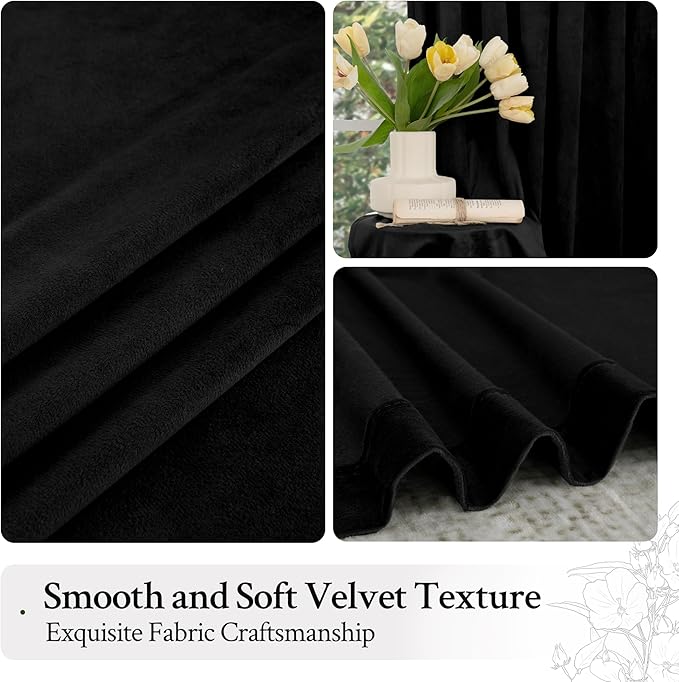 LAMIT Velvet Blackout Curtains 108 Inch for Bedroom, Black Thermal Room Darkening Panels for Movie Theater Living Room Back Tab and Rod Pocket Privacy Protected Drapes, 2 Panels, 52 x 108 Inch