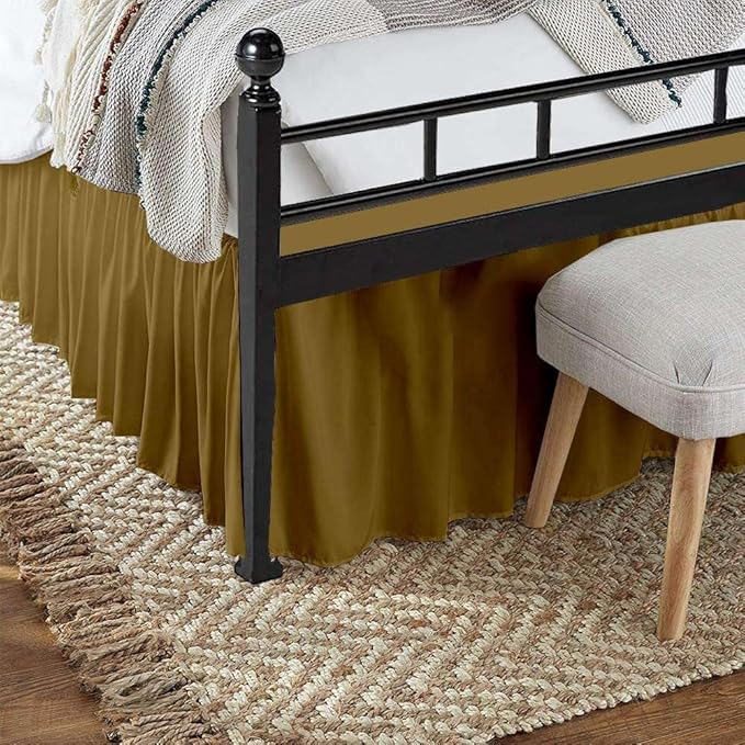 Taupe Solid Ruffled Bed Skirt Twin-XL-24 Inch Drop Split Corner, Microfiber Bedskirt with Platform Three Sided Coverage