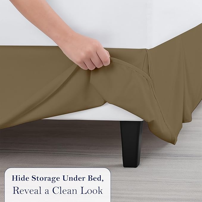 Queen Bed Skirt, Luxury 12 Inch Drop Taupe Pleated Bed Skirt, Double Brushed Microfiber, Box Pleat Design, Wrinkle & Fade Resistant, Easy Fit Tailored Bedskirt for Queen Size Beds