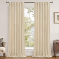 LAMIT Beige Velvet Curtains for Living Room 108 Inches Long, Elegant Thermal Insulated Room Darkening Drapes Noise Reducing Back Tab and Rod Pocket Panels for Bedroom, 2 Panels, 52 x 108 Inch