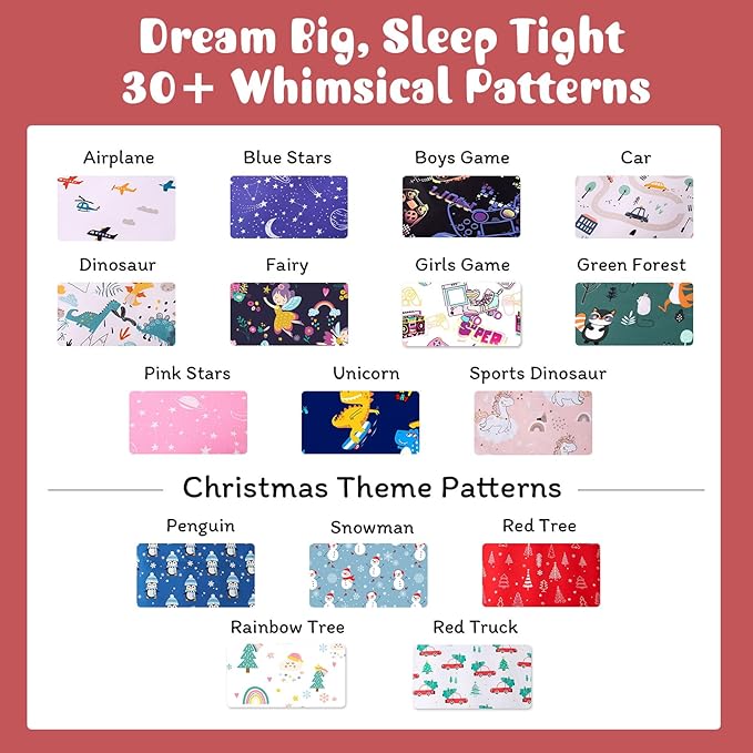 JSD Red Christmas Tree Kids Sheet Set Full Size, 4 Piece Soft Printed Microfiber Sheets Deep Pocket