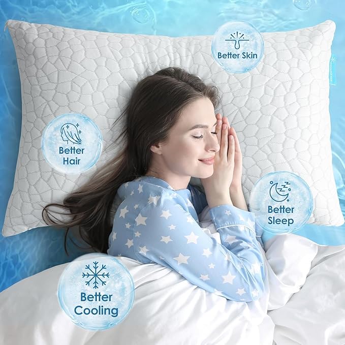 SUPA MODERN Cooling Bed Pillows for Sleeping 1 Pack Shredded Memory Foam Pillows Adjustable Cool Pillow for Side Back Stomach Sleepers Luxury Gel Pillows Standard Size, for Women Men