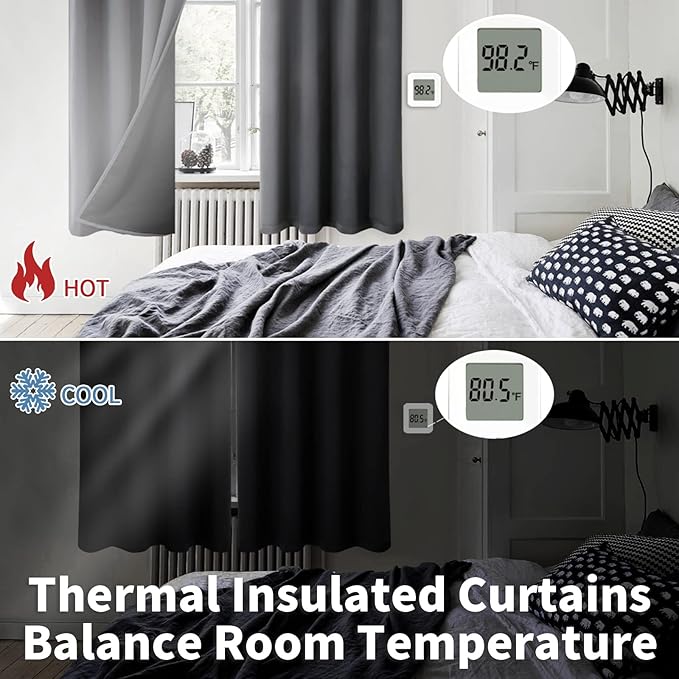 BGment Thermal Insulated 100% Blackout Curtains for Bedroom with Black Liner, Double Layer Full Room Darkening Noise Reducing Grommet Curtain (42 x 84 Inch, Dark Grey, 2 Panels)
