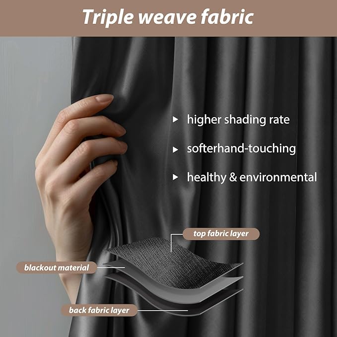 Room Divider Curtains with Ceiling Curtain Track Set Window Curtain for Bedroom,Living Room Total Blackout Thermal Insulated Privacy Ceiling Track Curtain W 9 × H 8 FT Black drape&Black track