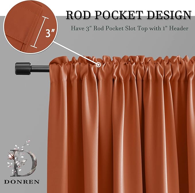DONREN 84 inche Length Curtain Panels - Light Reducing Thermal Insulated Solid Blackout Curtains/Panels/Drapes for Living Room (Set of 2, 60 inches by 84 Inch, Burnt Orange)