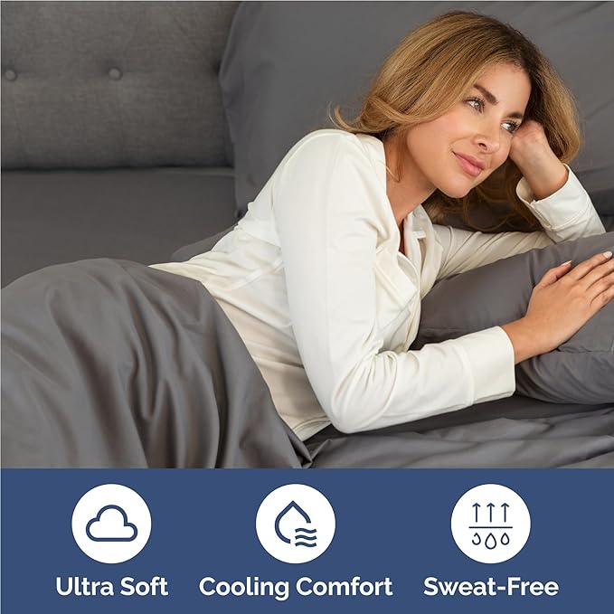 Full 6 Piece Sheet Set - Cooling, Comfy & Breathable - Hotel Luxury Bedding, Includes Fitted Sheet for Women, Men, Kids & Teens - 1 Flat, 1 Fitted Sheet, 4 Pillowcases with Deep Pockets - Dark Grey
