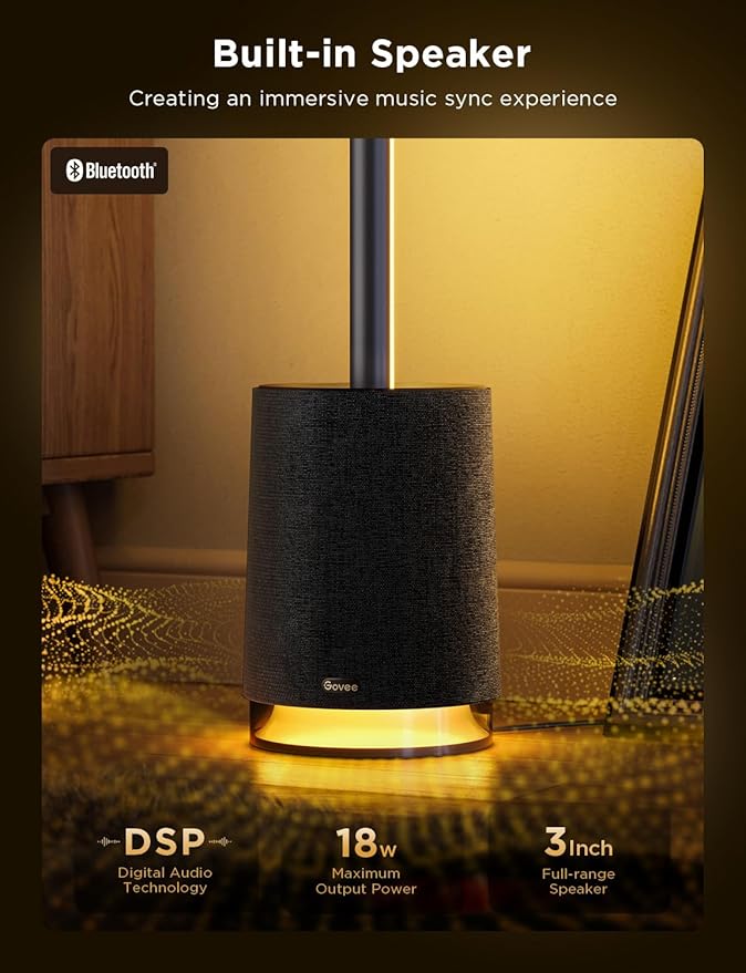 Govee Floor Lamp Pro, RGBICWW LED Lamp with Bluetooth Speaker and White Noise, 2100 Lumens Standing Lamp, Works with Matter, 16 Million Colors, Music Sync, Floor Lamp for Bedroom, Living Room