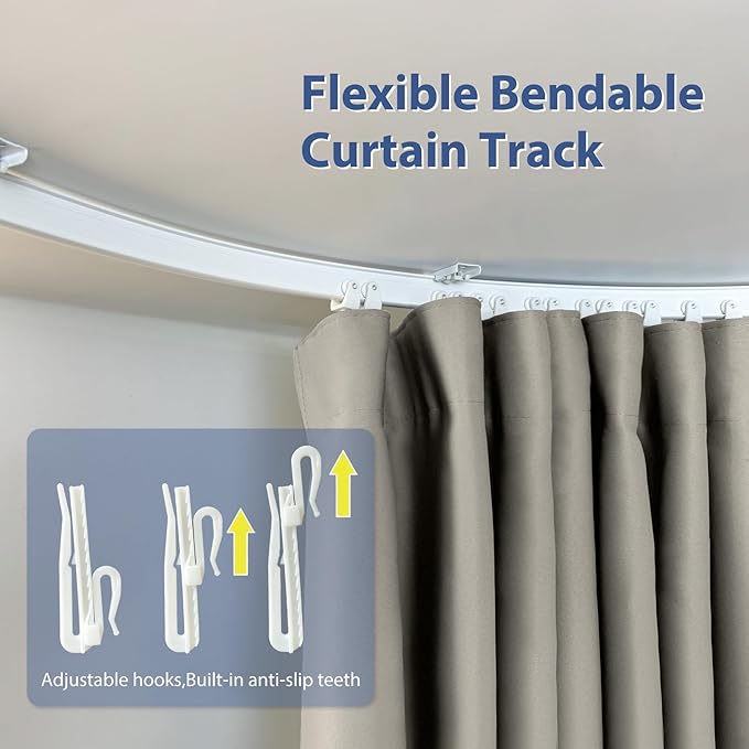 Room Divider Ceiling Mounted Curtains Track Sets Extra Wide Blackout Curtain Flexible Tracks for Bedroom Privacy Partition Separator, 1Panel Light Grey Drape and White Rail, W12.5 x H10ft