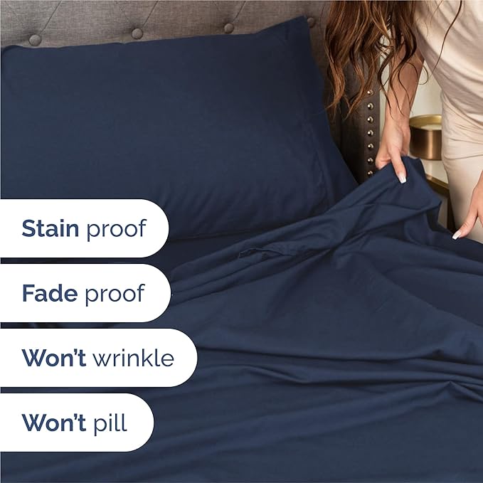 Queen 6 Piece Sheet Set - Cooling, Comfy & Breathable - Hotel Luxury Bedding, Includes Fitted Sheet for Women, Men, Kids & Teens - 1 Flat, 1 Fitted Sheet, 4 Pillowcases with Deep Pockets - Navy Blue