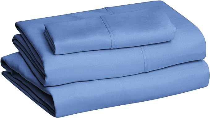 Amazon Basics Lightweight Ultra-Soft Breathable Easy Care Microfiber 3-Piece Bed Sheet Set with 14-Inch Deep Pockets, Twin XL, Dutch Blue, Solid