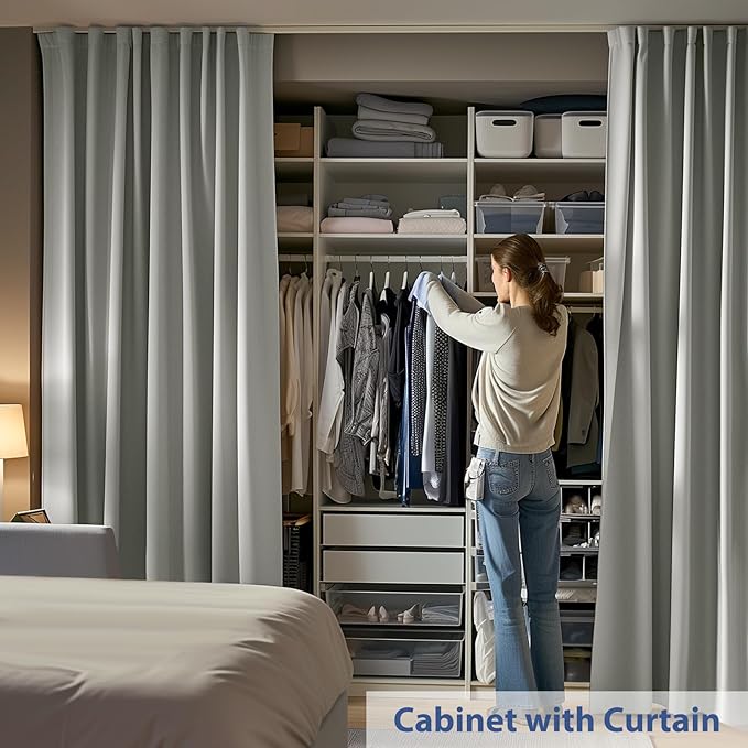 Room Divider Ceiling Mounted Curtains Track Sets Extra Wide Blackout Curtain Flexible Tracks for Bedroom Privacy Partition Separator, 1 Panel Light Grey Drape and White Rail, W12.5 x H8ft