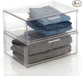 mDesign Plastic Stackable Closet Storage Organizer Bin Containers with Front Pull Drawer for Cabinet, Desk, Shelf, Cupboard, or Dresser Organization - Lumiere Collection - 2 Pack - Clear