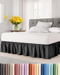 Wrap Around Dust Ruffle Bed Skirt - Black - for Queen Size Beds with 15 Inch Drop - Easy Fit Elastic Strap - Adjustable Pleated Bedskirt w/Brushed Fabric - Wrinkle Free - for Women, Men, Kids & Teens