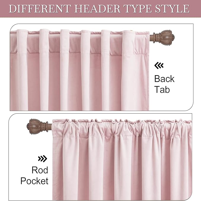 RYB HOME Velvet Room Divider Curtains for Space Separation, Noise Reduce Barrier for Nursery, Large Window Curtains for Sliding Glass Door, Blush Pink, W 62 x L 84, 2 Panels Set