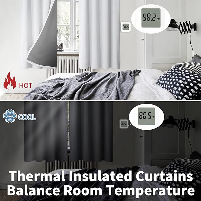 BGment Long Blackout Curtains for Living Room 2 Panels Set, Full Light Blocking and Thermal Insulated Window Curtains 95 Inch Long with Rod Pocket, Each Soundproof Drapes Panel 52 Wide, Greyish White