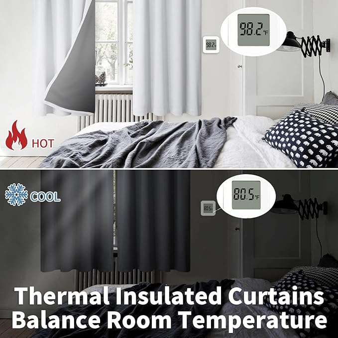 BGment Thermal Insulated 100% Blackout Curtains for Bedroom with Black Liner, Double Layer Full Room Darkening Noise Reducing Rod Pocket Curtain (42 x 72 Inch, Greyish White, 2 Panels)