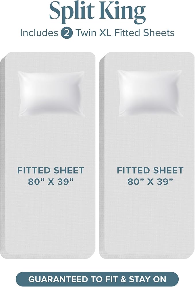 Bare Home Hotel Luxury Split King Sheet Set, Extra Soft - 7 Piece Set - Deep Pockets - Easy Fit - Cooling & Breathable - Wrinkle, Fade, Stain Resistant - Includes 4 Pillowcases (Split King, Grey)