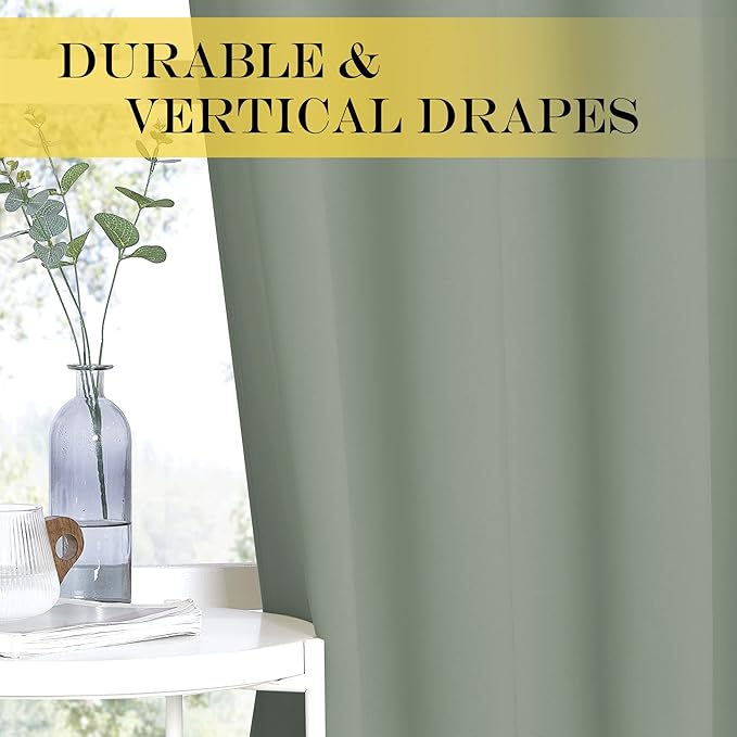 NICETOWN Blackout Sage Green Curtain 90 inch Length for Bedroom - Thermal Insulated Grommet Room Darkening Window Drape Sound Dampening for Living Room, W52 x L90, 1 Panel