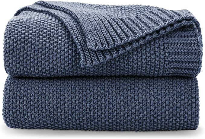CozeCube Blue Throw Blanket for Couch, Soft Cozy Cable Knit Throw for Bed Sofa Living Room, Lightweight Warm Decorative Farmhouse Christmas Blanket, 60"x80", Dusty Blue