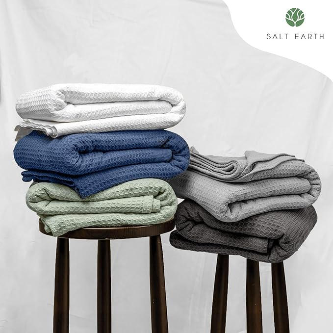Salt Earth 100% Cotton Throw Blanket, King, 106"X92" Waffle Throws for Home, Bedrooms, Outdoor & Office Couch, Modern Room Decor Blankets, Lightweight, All Season Western Blanket (Scottish Grey)
