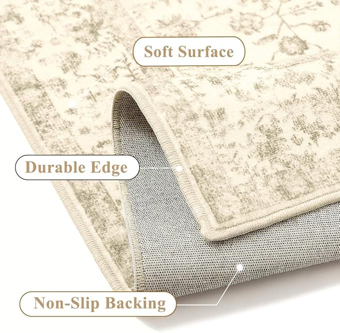4x6 Brown Area Rug Non Slip Vintage Office Entryway Rug Distressed Machine Washable Kitchen Carpet Traditional Retro Floral Accent Throw Door Mat for Bedroom Bathroom Dining Living Room