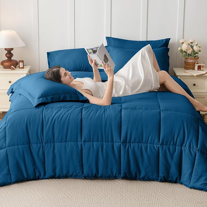 JOLLYVOGUE California King Comforter Set, Ultra-Soft Bed in a Bag Cal King Size 7 Pieces, Oeko-TEX Certified Bedding Set with Down Alternative Comforter, Sheets, Pillowcases & Shams, Teal