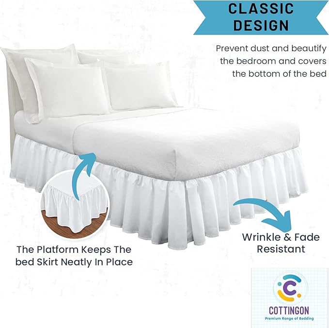 Ruffled Bed Skirt with Split Corners-Dust Ruffle - 16" Drop 100% Microfiber Soft,Sheen & Luxurious Look - Bed Skirts (White -Full)