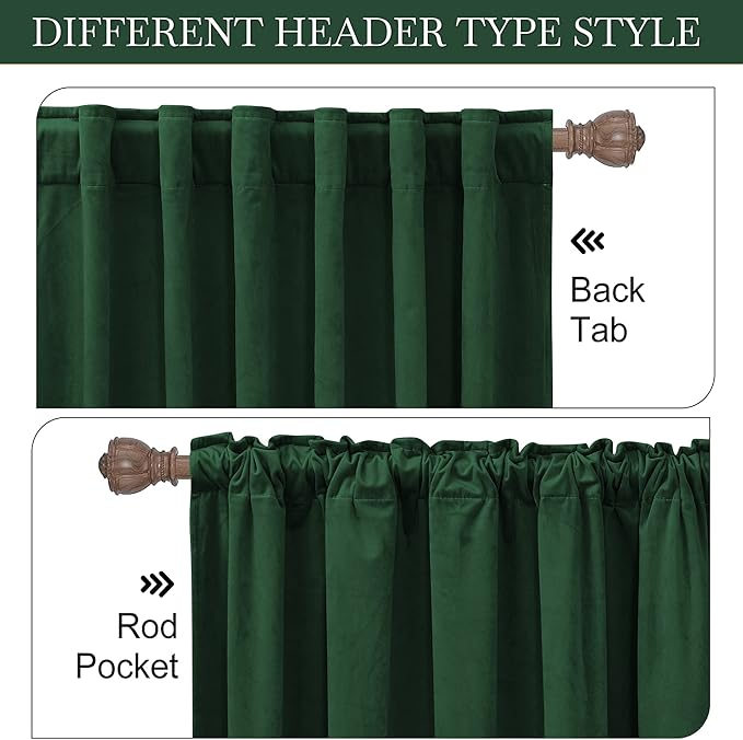 RYB HOME Velvet Room Divider Curtains for Space Separation, Noise Reduce Barrier for Nursery, Large Window Curtains for Sliding Glass Door, Hunter Green, W 62 x L 84, 2 Panels Set