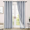 Macochico 100% Blackout Curtains Thermal Insulated Noise Reducing Chenille Curtains for Hotel Auditorium Bedroom Living Room Grommet Gray Blue Curtains with Tieback Classic 52" Wx84 L 1 Panel