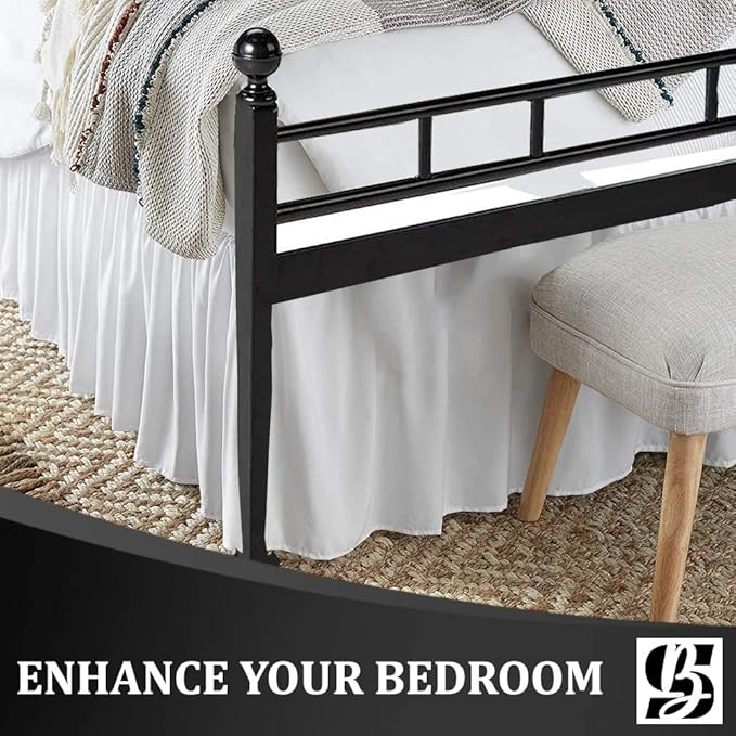 SKY BEDDINGS - King Size Ruffled Bed Skirt with Split Corners - 18 Inch Drop Dust Ruffle Bed Skirt with Platform Three Sided Coverage - 100% Microfiber, White