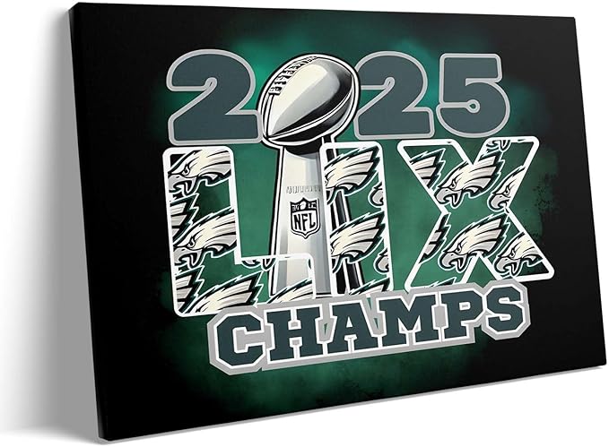 B.B.F MAKE 2025 Super Canvas Bowl Wall Art Champions Eagles Poster Print Philadelphia Oil Painting Canvas Wall Decor Sports Stars Picture Modern Bedroom Living Room Home Decoration, Framed 24x30inch