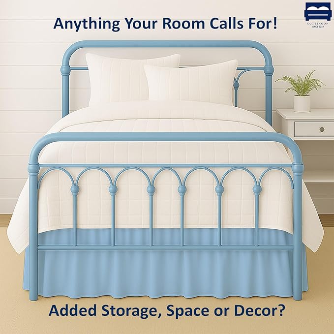 Ruffled Bed Skirt with Split Corners-Dust Ruffle - 16" Drop 100% Microfiber Soft,Sheen & Luxurious Look - Bed Skirts (Light Blue -Queen)