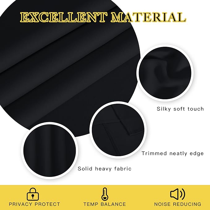 NICETOWN Blackout Black Curtain for Bedroom - Blackout Thermal Insulated Window Treatment Solid Grommet Room Darkening Soundproof for Bedroom/Boys Room (1 Panel, W46 x L63)
