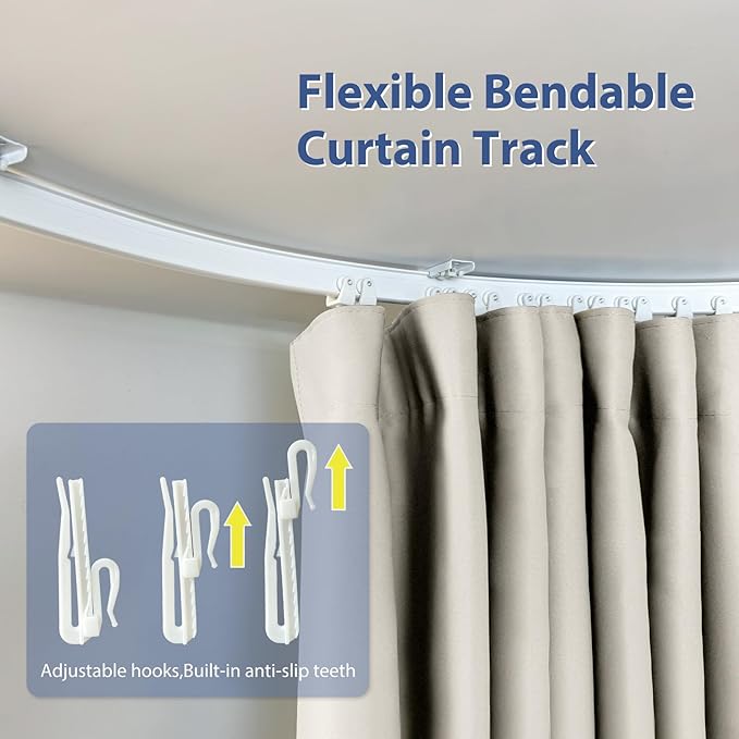 Room Divider Ceiling Mounted Curtains Track Sets Extra Wide Blackout Curtain Flexible Tracks for Bedroom Privacy Partition Separator, 1 Panel Beige Drape and White Rail, W15 x H7ft