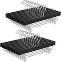 BAGAIL 20 Pack Wooden Pants Hangers with Adjustable Clips, 360°Swivel Hook Space Saving Skirt Holders with Anti-Rust Clips for Trousers, Jeans, Shorts (Black)