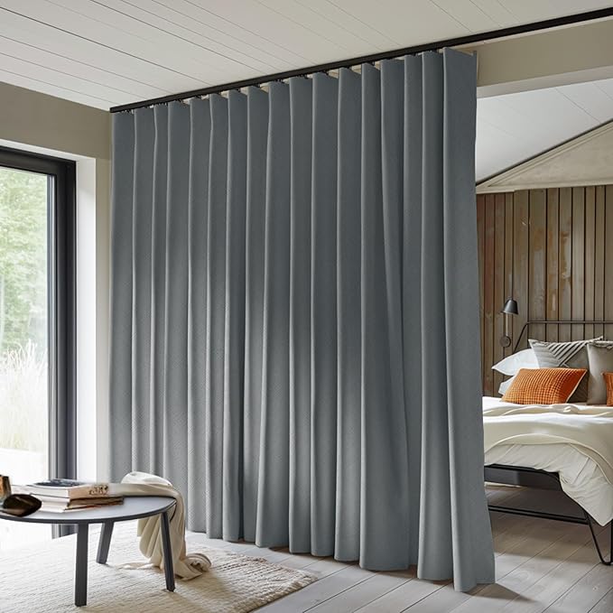 Room Divider Curtains Total Blackout Privacy Curtain Panel Room Thermal Insulated Noise Reduction Curtains for Bedroom Window Living Room Ceiling Track Curtain W 10 ft × H 7 ft Dark-Grey