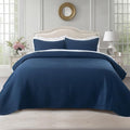 KASENTEX Oversized King Quilt Set 112"x106" – Soft Washed 3-Layer Lightweight California King Bedspread, Minimalist Nordic Design, All-Season Quilt Bedding (1 Quilt + 2 Pillow Shams), Dress Dark Blue